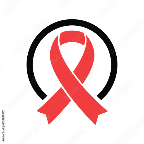 Red ribbon awareness symbol in circle hiv aids support icon health charity graphic