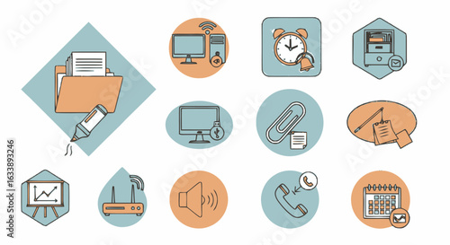 Modern flat line icon set for business, communication, and office management. Vector design elements for web and mobile.