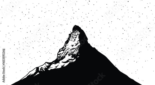Stark mountain peak with stars, alpine adventure and exploration theme