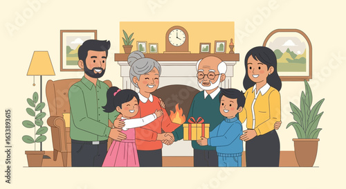 Happy Family Celebrating Together Generational Bonds In Their Living Room