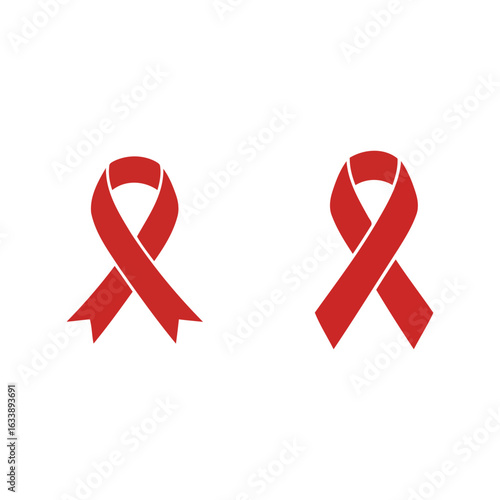 Red ribbon awareness symbol hiv aids support health charity icon medical advocacy graphic