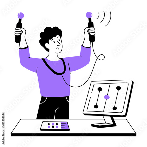 \A hand drawn illustration showing a person holding motion sensors 
