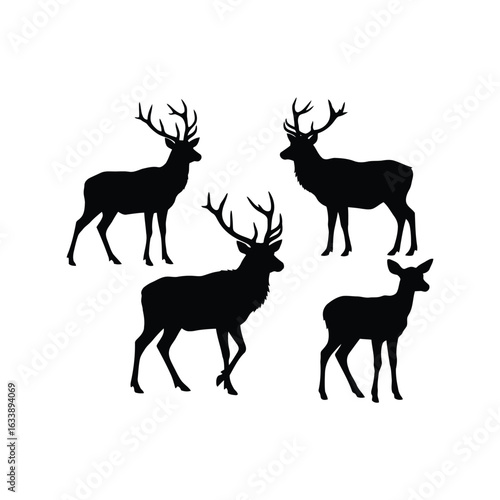 Deer silhouette vector collection stag antler wildlife forest animal art nature graphic isolated eps