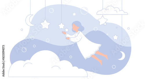 Girl Reaching Stars In A Dreamy Sky Represents Childlike Wonderment