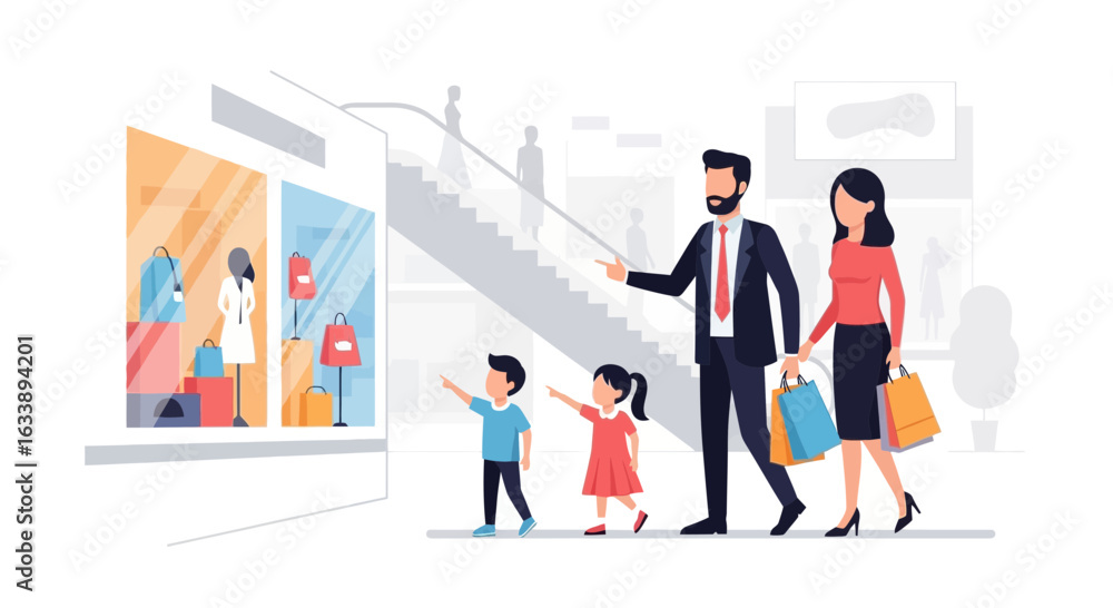 Happy Family Enjoying A Day Out Shopping Together At The Mall Happy Family Enjoying A Day Out Shopping Together At The Mall
