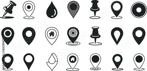 Essential location pin icons for mapping and navigation apps