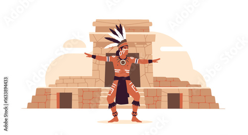 Indigenous Heritage Celebration Ancient Mayan Temple With Tribal Ritual