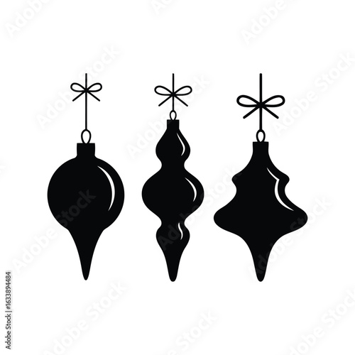 Black silhouette christmas ornaments festive baubles hanging decorations holiday decor vector art
