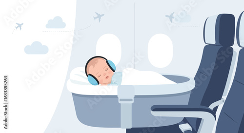 Infant's First Flight With Comfort Bassinet On Airplane Travel Adventure