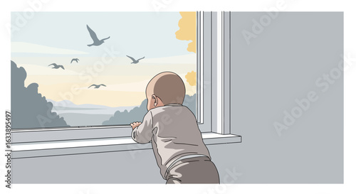 Innocent Wonder A Toddler's Fascination With Flight And Distant Vistas From Inside