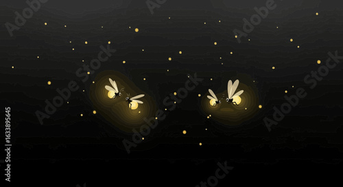 Glowing Fireflies Dance In The Darkness Of A Summer Night Illustration