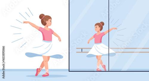 Graceful Ballerina Practicing Classic Ballet Position In Front Of The Mirror