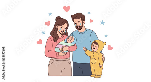 Happy Family Welcoming New Baby With Love And Warm Emotions Concept