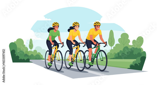 Group Of Friends Enjoying A Scenic Bike Ride On A Sunny Day