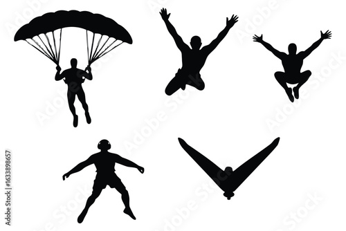 Collection of silhouettes representing extreme sports and activities