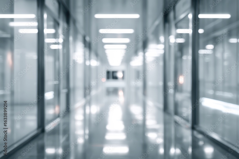 Fototapeta premium Blurry, modern office hallway