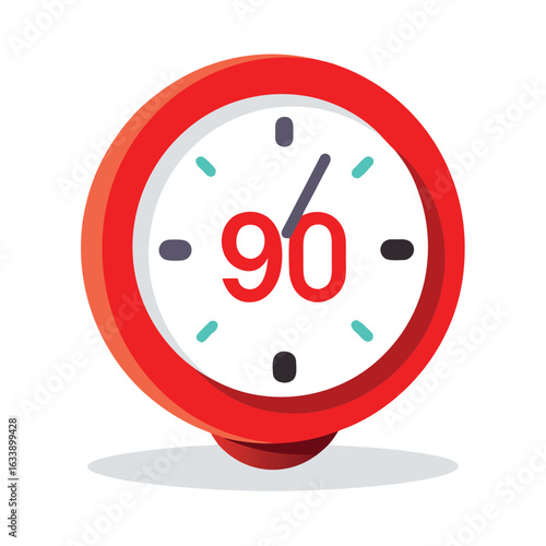 A small round plastic clock with a bright red rim, a simple and colorful design for learning to tell time on a white background.