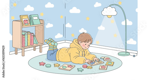 Joyful Child Engaged In Educational Playtime At Home In Child's Room