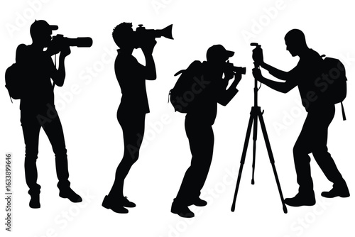 Silhouettes of photographers capturing moments with cameras and tripods