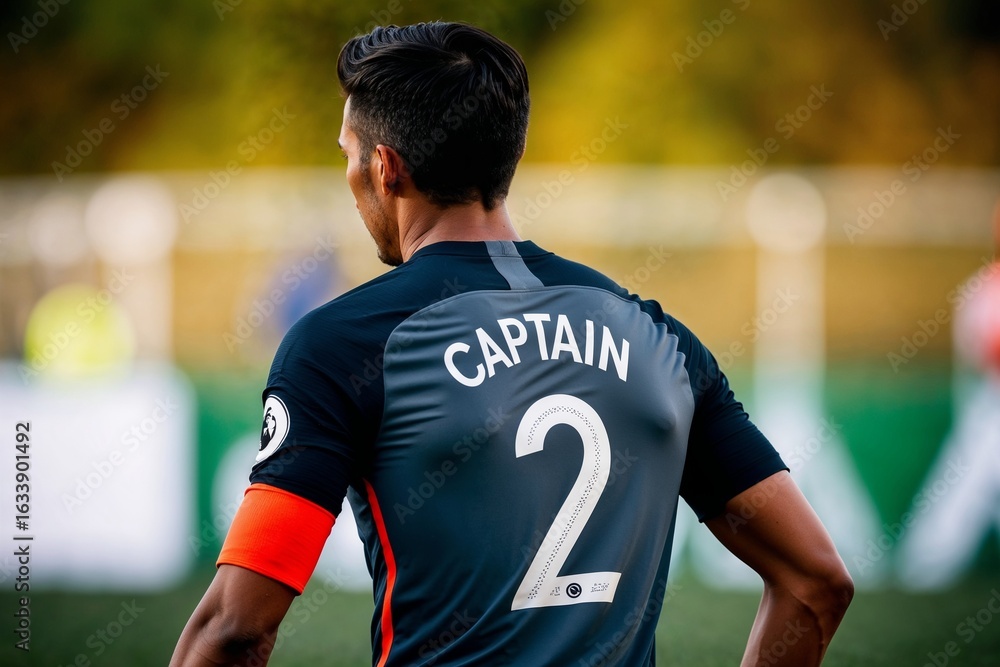 Fototapeta premium ChatGPT powiedział: Football/Soccer player standing with his back to the camera, wearing a jersey with the number 2 and the word 