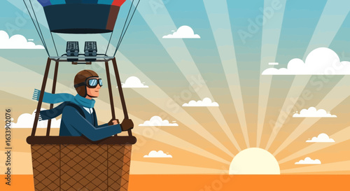 Joyful Hot Air Balloon Flight At Sunrise Adventure With Peaceful Atmosphere