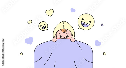 Joyful Peek A Boo With A Baby Surrounded By Floating Hearts And Emoticons