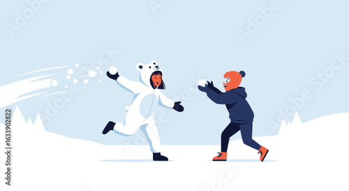 Joyful Winter Fun Children Engaging In Friendly Snowball Fight Outdoors