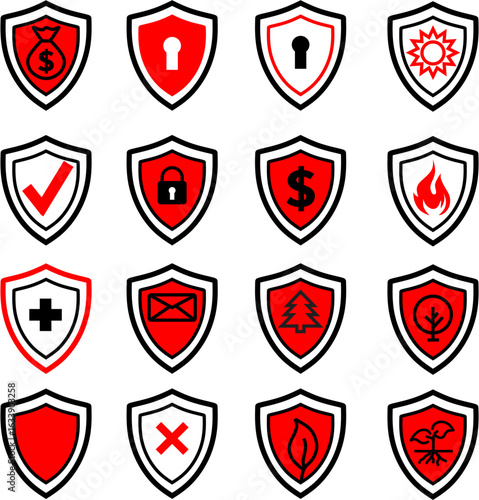 Security shield sign vector illustration, Lock security icon, Set of security shield icons, securityshields symbols with check mark and padlock, Shield security icon, Safety, protection sig