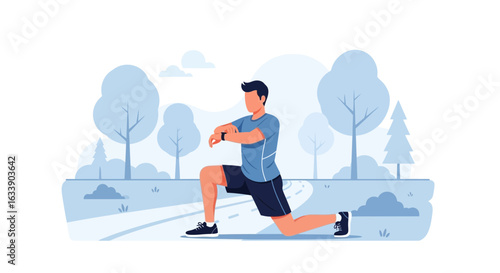 Man Doing Lunges Outdoors in Nature Setting for Fitness and Wellbeing