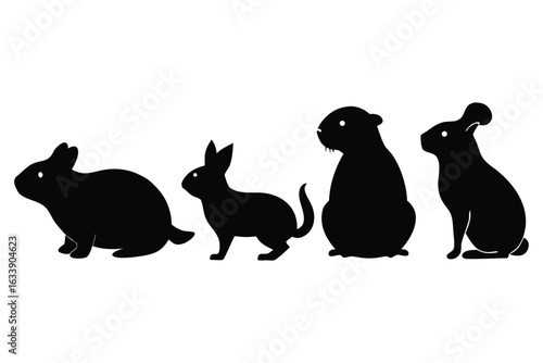 Four silhouette animals including rabbits and guinea pigs