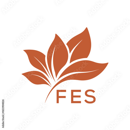 FES Elegant Minimal Leaf Logo Design, Botanical Nature Logo with Text, FES Later Logo, Modern Plant Symbol Branding
