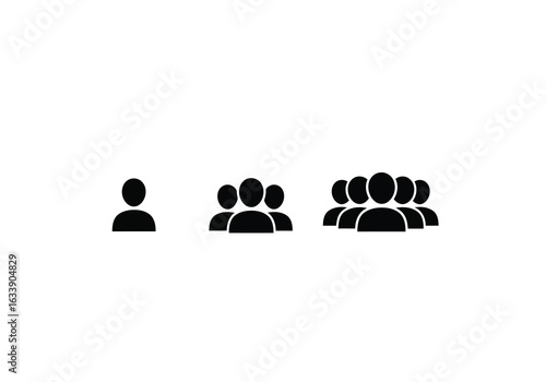 Illustration of increasing group size from one person to a crowd, isolated on white background