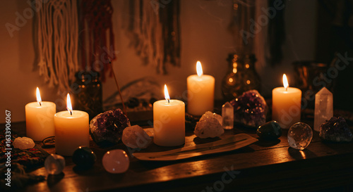 candles on wooden table