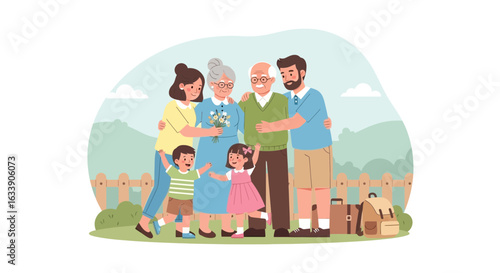 Multi Generational Family Gathering With Grandparents In The Park