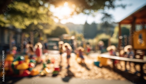 Wallpaper Mural Blurred children playing in a sunny playground Torontodigital.ca