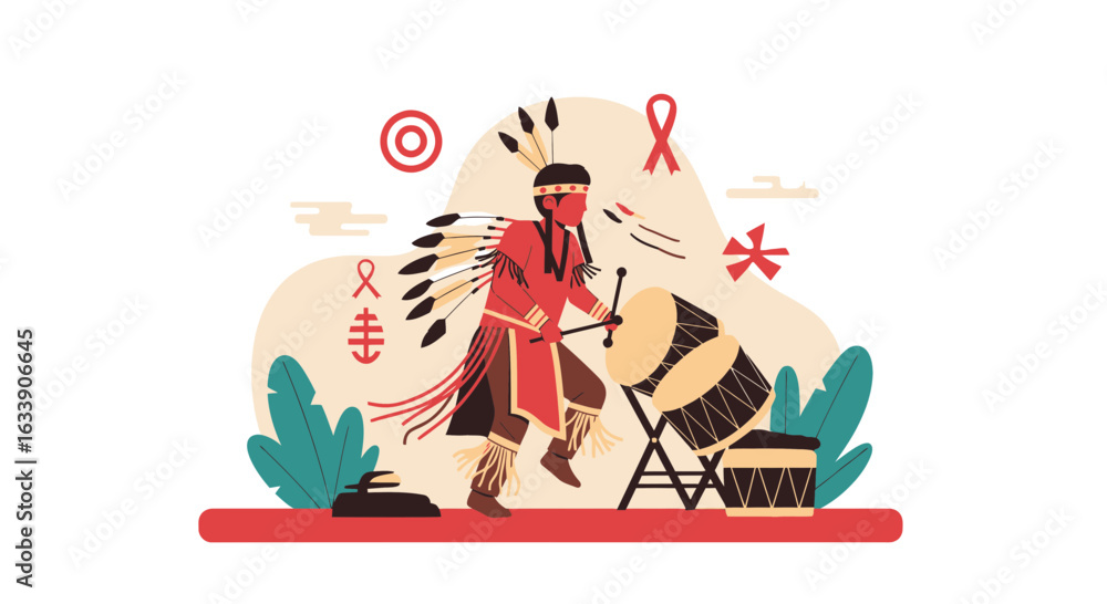 Fototapeta premium Native American Heritage Illustration Featuring Traditional Drumming Performance
