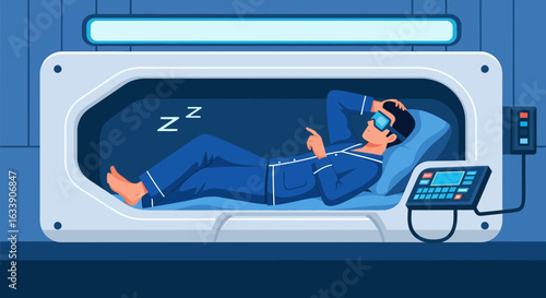Man Sleeping In Advanced Pod Technology For Enhanced Relaxation And Recovery