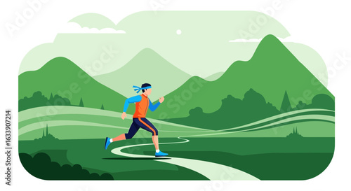 Male Athlete Running On Mountain Trail For Sports And Outdoor Activities