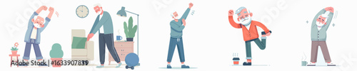 vector of a grandfather stretching after waking up