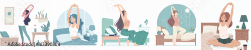 vector of a woman stretching after waking up