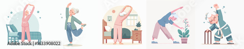 vector of a grandmother stretching after waking up