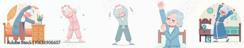 vector of a grandmother stretching after waking up