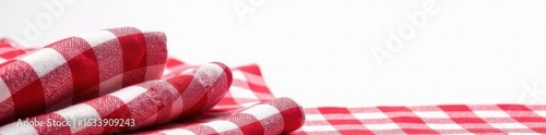 Classic red and white checkered tablecloth, crisp folds on white background, restaurant, tablecloth, vintage