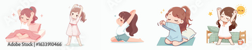 vector of a little girl stretching after waking up