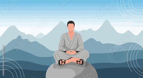 Peaceful Contemplation Man Meditating On Mountain For Inner Peace And Clarity