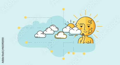 Pensive Sun Man Contemplating the Weather With Clouds in the Sky