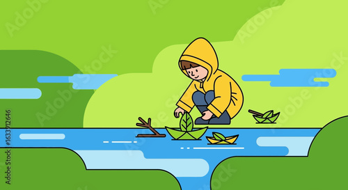 Playful Adventures A Child's Imagination Unfolding By The Riverbank