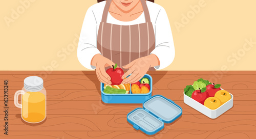 Preparing Healthy Lunchbox Meal With Fresh Fruits And Nutritious Food