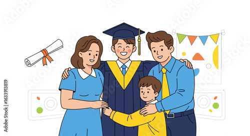 Proud Family Celebrates Graduation Day A Young Man Achieving Academic Success