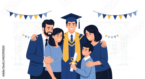 Proud Family Celebrates Young Man Graduation Achievement Milestone Ceremony Moment